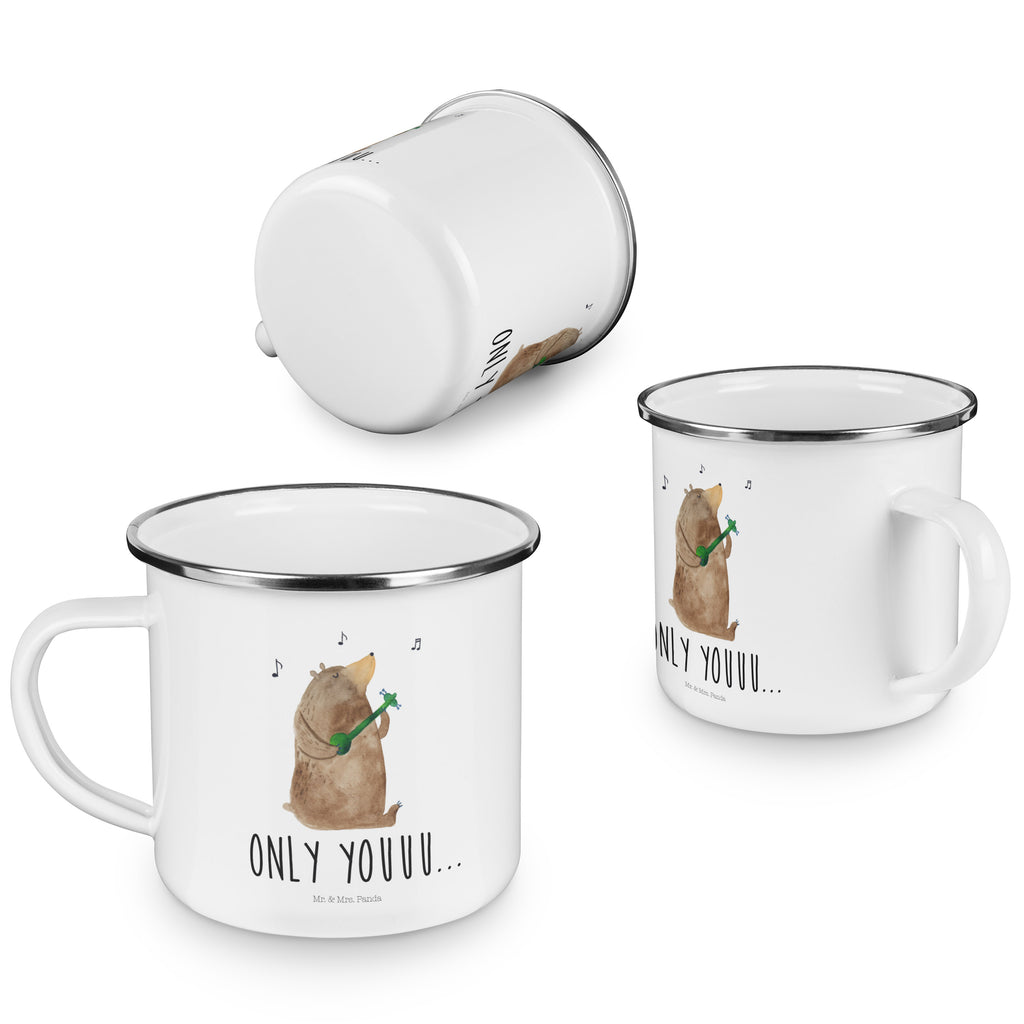 Camping Emaille Tasse Bär Gitarre Campingtasse, Trinkbecher, Metalltasse, Outdoor Tasse, Emaille Trinkbecher, Blechtasse Outdoor, Emaille Campingbecher, Edelstahl Trinkbecher, Metalltasse für Camping, Kaffee Blechtasse, Camping Tasse Metall, Bär, Teddy, Teddybär