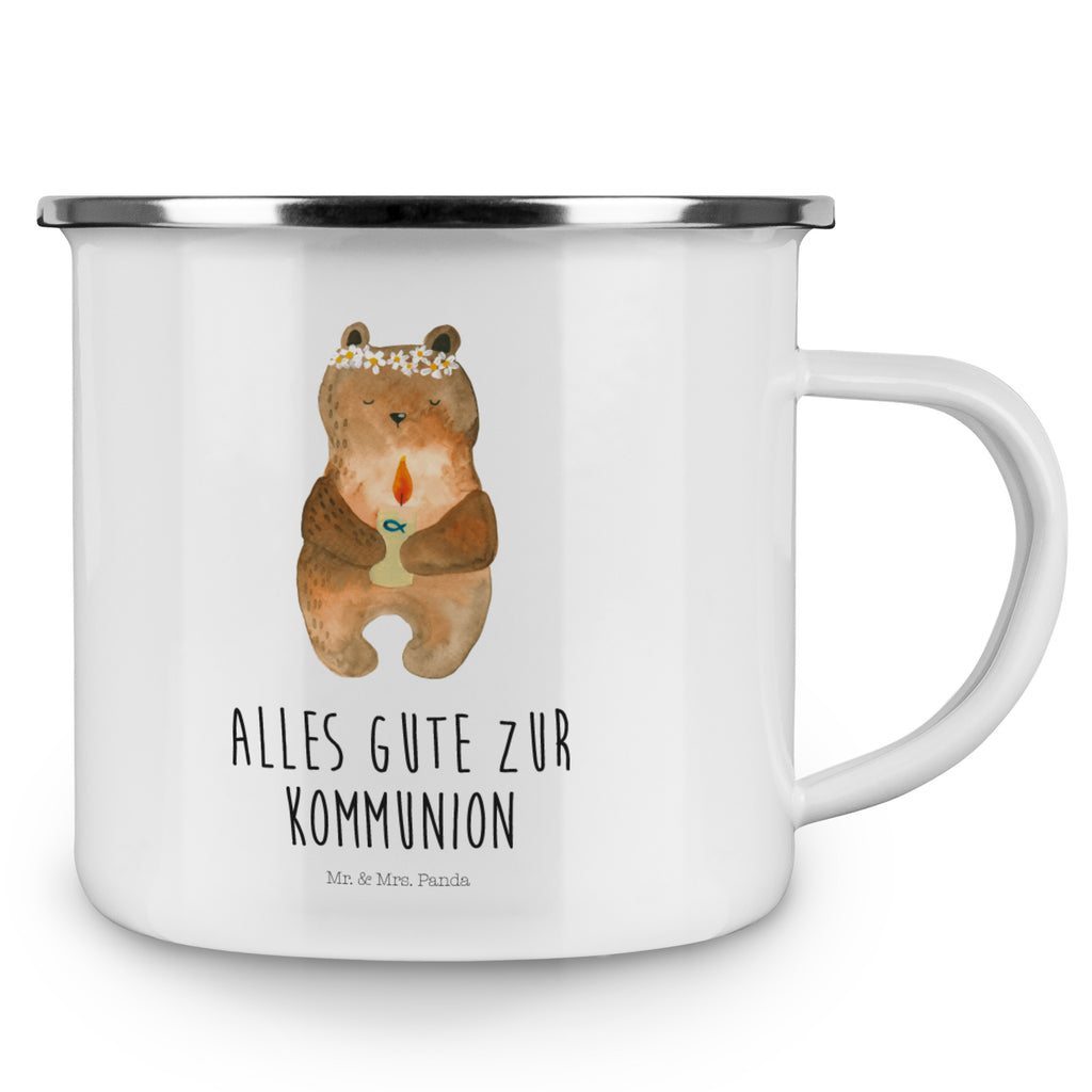 Camping Emaille Tasse Kommunion-Bär Campingtasse, Trinkbecher, Metalltasse, Outdoor Tasse, Emaille Trinkbecher, Blechtasse Outdoor, Emaille Campingbecher, Edelstahl Trinkbecher, Metalltasse für Camping, Kaffee Blechtasse, Camping Tasse Metall, Bär, Teddy, Teddybär, Kommunion, Gottes Segen, Taufkerze, katholisch