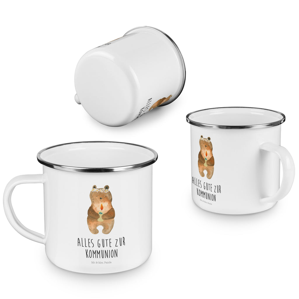 Camping Emaille Tasse Kommunion-Bär Campingtasse, Trinkbecher, Metalltasse, Outdoor Tasse, Emaille Trinkbecher, Blechtasse Outdoor, Emaille Campingbecher, Edelstahl Trinkbecher, Metalltasse für Camping, Kaffee Blechtasse, Camping Tasse Metall, Bär, Teddy, Teddybär, Kommunion, Gottes Segen, Taufkerze, katholisch