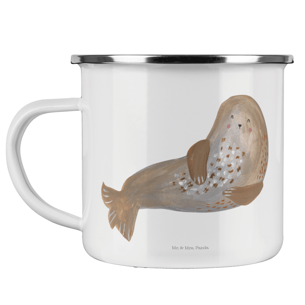 Camping Emaille Tasse Robbe lachend Campingtasse, Trinkbecher, Metalltasse, Outdoor Tasse, Emaille Trinkbecher, Blechtasse Outdoor, Emaille Campingbecher, Edelstahl Trinkbecher, Metalltasse für Camping, Kaffee Blechtasse, Camping Tasse Metall, Tiermotive, Gute Laune, lustige Sprüche, Tiere, Robbe, Robben, Seehund, Strand, Meerestier, Ostsee, Nordsee