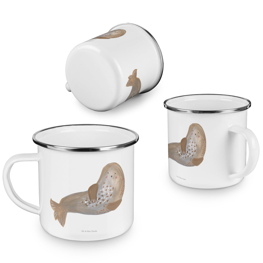 Camping Emaille Tasse Robbe lachend Campingtasse, Trinkbecher, Metalltasse, Outdoor Tasse, Emaille Trinkbecher, Blechtasse Outdoor, Emaille Campingbecher, Edelstahl Trinkbecher, Metalltasse für Camping, Kaffee Blechtasse, Camping Tasse Metall, Tiermotive, Gute Laune, lustige Sprüche, Tiere, Robbe, Robben, Seehund, Strand, Meerestier, Ostsee, Nordsee