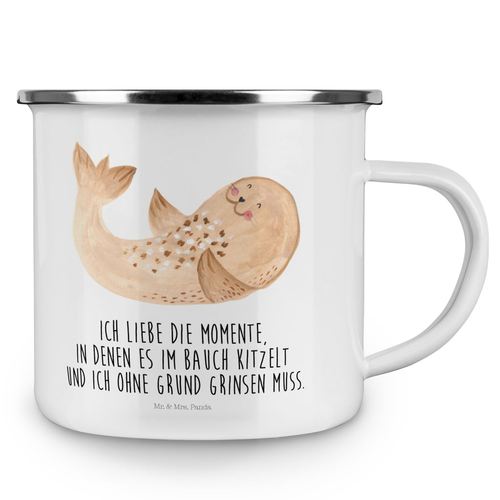Camping Emaille Tasse Robbe liegend Campingtasse, Trinkbecher, Metalltasse, Outdoor Tasse, Emaille Trinkbecher, Blechtasse Outdoor, Emaille Campingbecher, Edelstahl Trinkbecher, Metalltasse für Camping, Kaffee Blechtasse, Camping Tasse Metall, Tiermotive, Gute Laune, lustige Sprüche, Tiere, Robbe, Robben, Seehund, Strand, Meerestier, Ostsee, Nordsee, Lachen, Freude