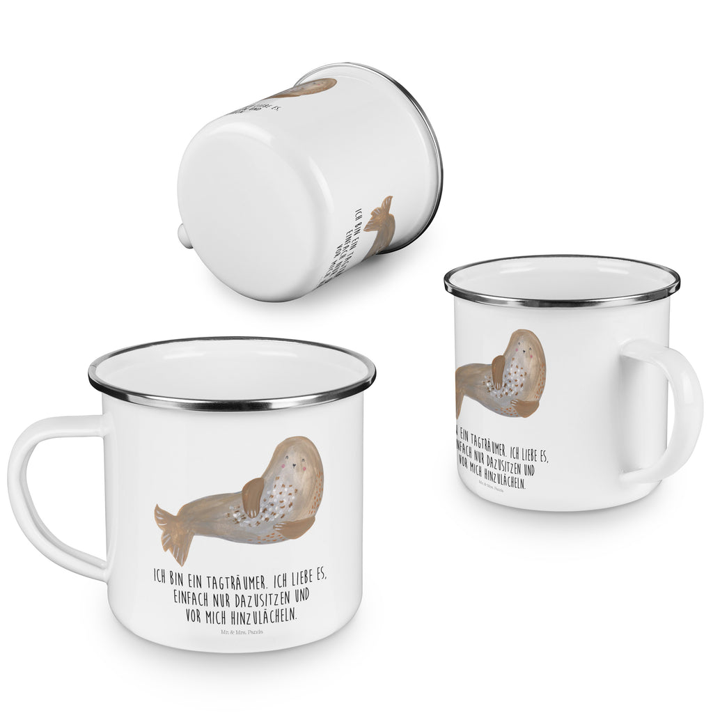 Camping Emaille Tasse Robbe lachend Campingtasse, Trinkbecher, Metalltasse, Outdoor Tasse, Emaille Trinkbecher, Blechtasse Outdoor, Emaille Campingbecher, Edelstahl Trinkbecher, Metalltasse für Camping, Kaffee Blechtasse, Camping Tasse Metall, Tiermotive, Gute Laune, lustige Sprüche, Tiere, Robbe, Robben, Seehund, Strand, Meerestier, Ostsee, Nordsee