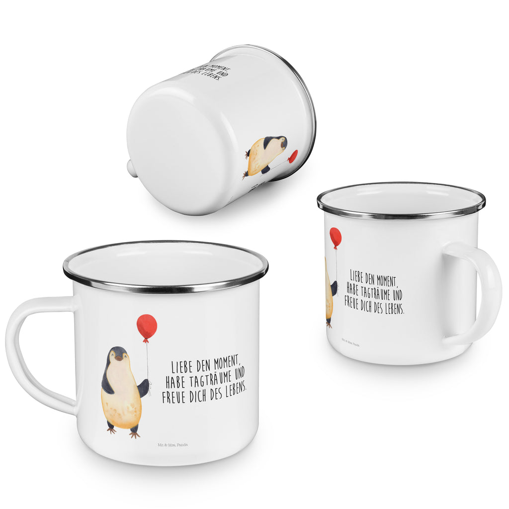 Camping Emaille Tasse Pinguin Luftballon Campingtasse, Trinkbecher, Metalltasse, Outdoor Tasse, Emaille Trinkbecher, Blechtasse Outdoor, Emaille Campingbecher, Edelstahl Trinkbecher, Metalltasse für Camping, Kaffee Blechtasse, Camping Tasse Metall, Pinguin, Pinguine, Luftballon, Tagträume, Lebenslust, Geschenk Freundin, Geschenkidee, beste Freundin, Motivation, Neustart, neues Leben, Liebe, Glück