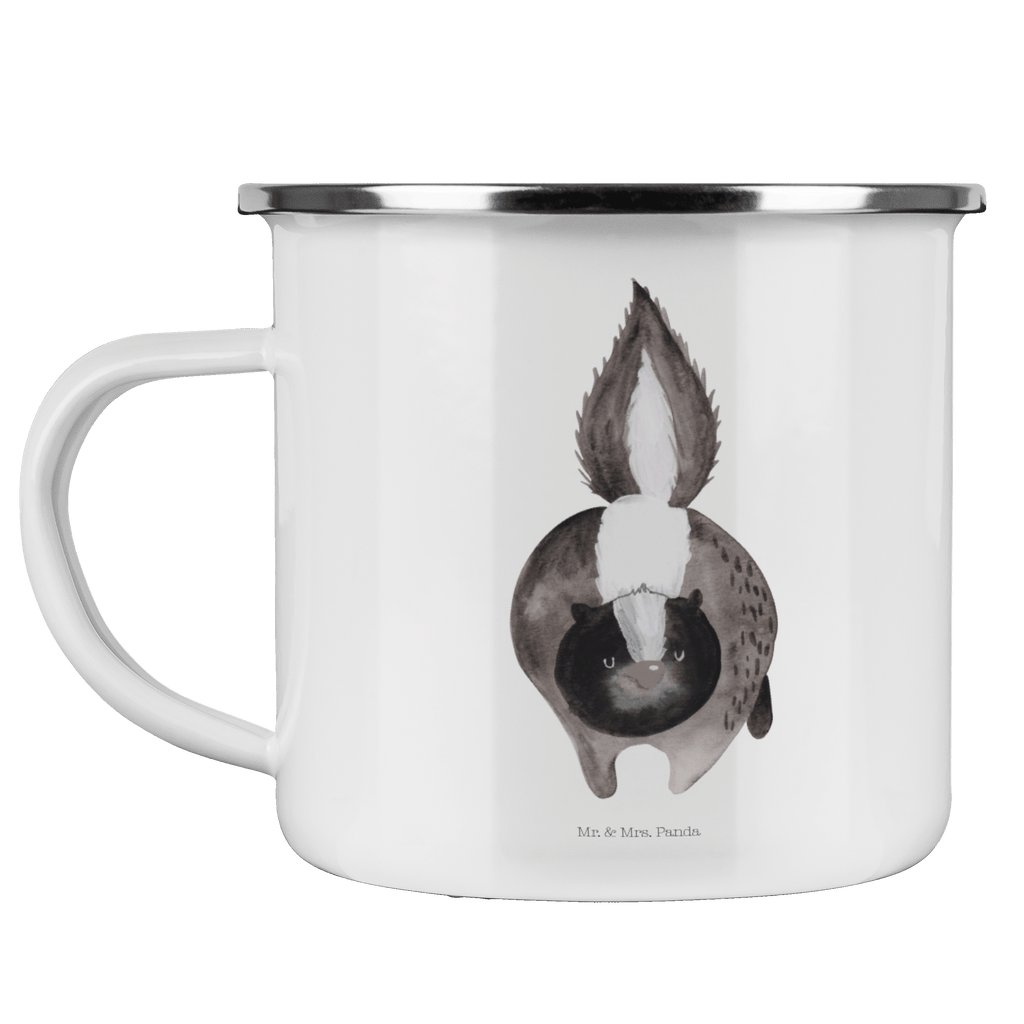 Camping Emaille Tasse Stinktier Angriff Campingtasse, Trinkbecher, Metalltasse, Outdoor Tasse, Emaille Trinkbecher, Blechtasse Outdoor, Emaille Campingbecher, Edelstahl Trinkbecher, Metalltasse für Camping, Kaffee Blechtasse, Camping Tasse Metall, Stinktier, Skunk, Wildtier, Raubtier, Stinker, Stinki, wütend, Drohung