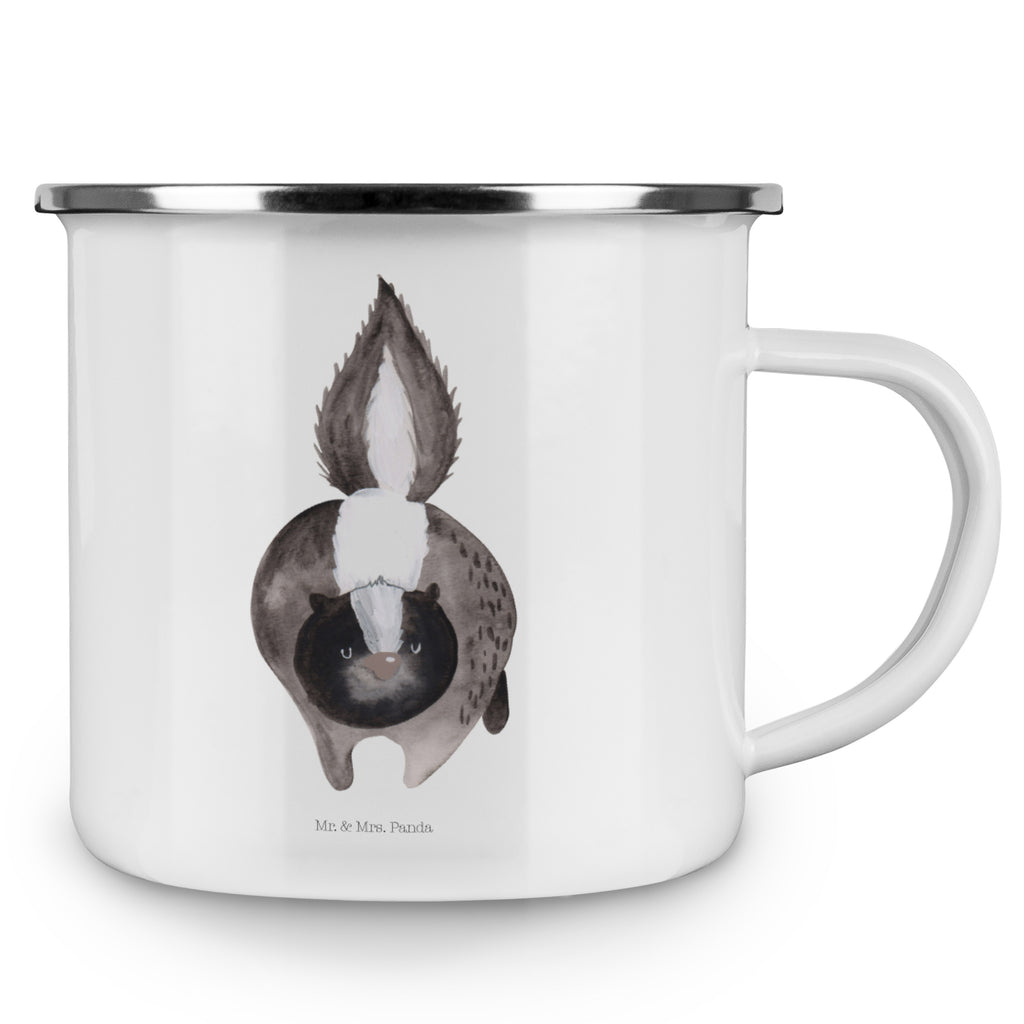 Camping Emaille Tasse Stinktier Angriff Campingtasse, Trinkbecher, Metalltasse, Outdoor Tasse, Emaille Trinkbecher, Blechtasse Outdoor, Emaille Campingbecher, Edelstahl Trinkbecher, Metalltasse für Camping, Kaffee Blechtasse, Camping Tasse Metall, Stinktier, Skunk, Wildtier, Raubtier, Stinker, Stinki, wütend, Drohung