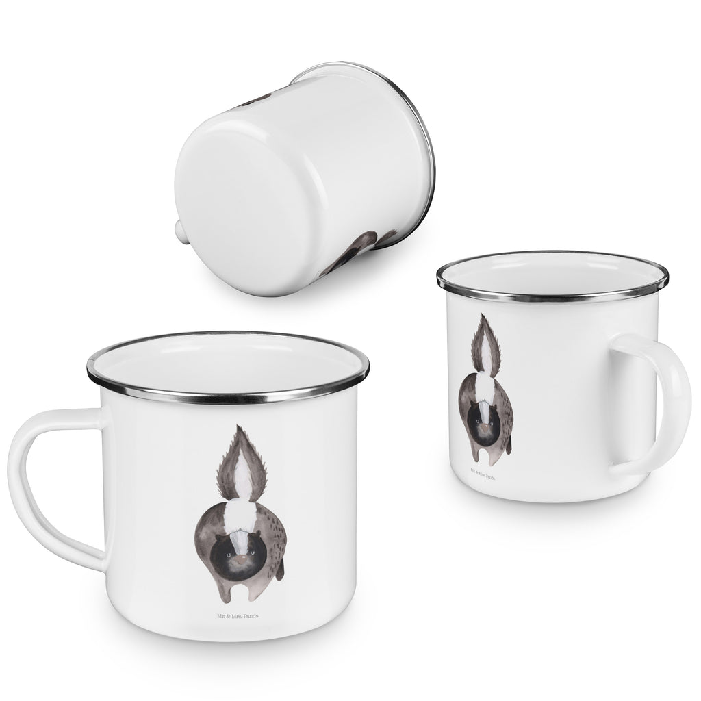 Camping Emaille Tasse Stinktier Angriff Campingtasse, Trinkbecher, Metalltasse, Outdoor Tasse, Emaille Trinkbecher, Blechtasse Outdoor, Emaille Campingbecher, Edelstahl Trinkbecher, Metalltasse für Camping, Kaffee Blechtasse, Camping Tasse Metall, Stinktier, Skunk, Wildtier, Raubtier, Stinker, Stinki, wütend, Drohung