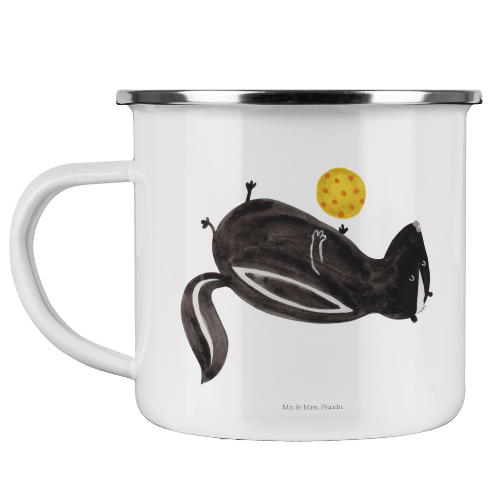 Camping Emaille Tasse Stinktier Ball Campingtasse, Trinkbecher, Metalltasse, Outdoor Tasse, Emaille Trinkbecher, Blechtasse Outdoor, Emaille Campingbecher, Edelstahl Trinkbecher, Metalltasse für Camping, Kaffee Blechtasse, Camping Tasse Metall, Stinktier, Skunk, Wildtier, Raubtier, Stinker, Stinki, verspielt, Weisheit
