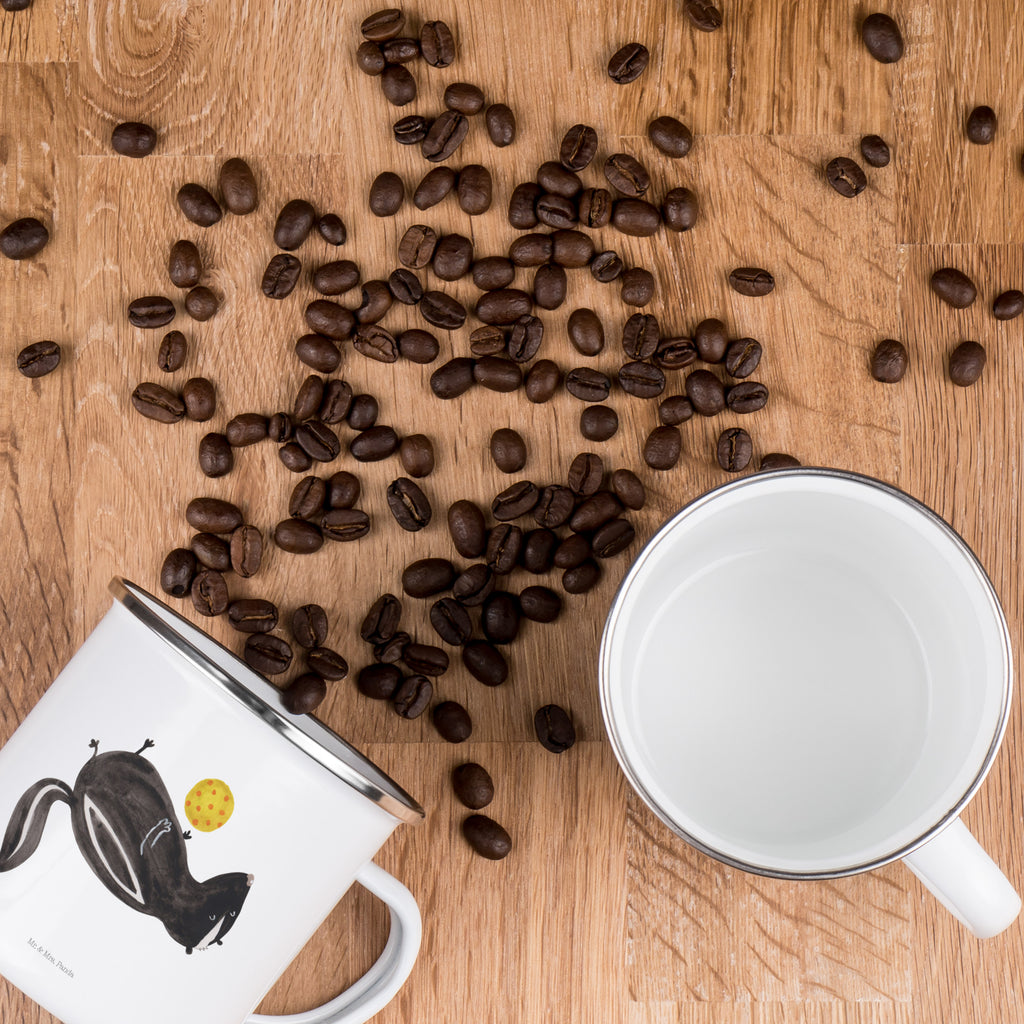 Camping Emaille Tasse Stinktier Ball Campingtasse, Trinkbecher, Metalltasse, Outdoor Tasse, Emaille Trinkbecher, Blechtasse Outdoor, Emaille Campingbecher, Edelstahl Trinkbecher, Metalltasse für Camping, Kaffee Blechtasse, Camping Tasse Metall, Stinktier, Skunk, Wildtier, Raubtier, Stinker, Stinki, verspielt, Weisheit