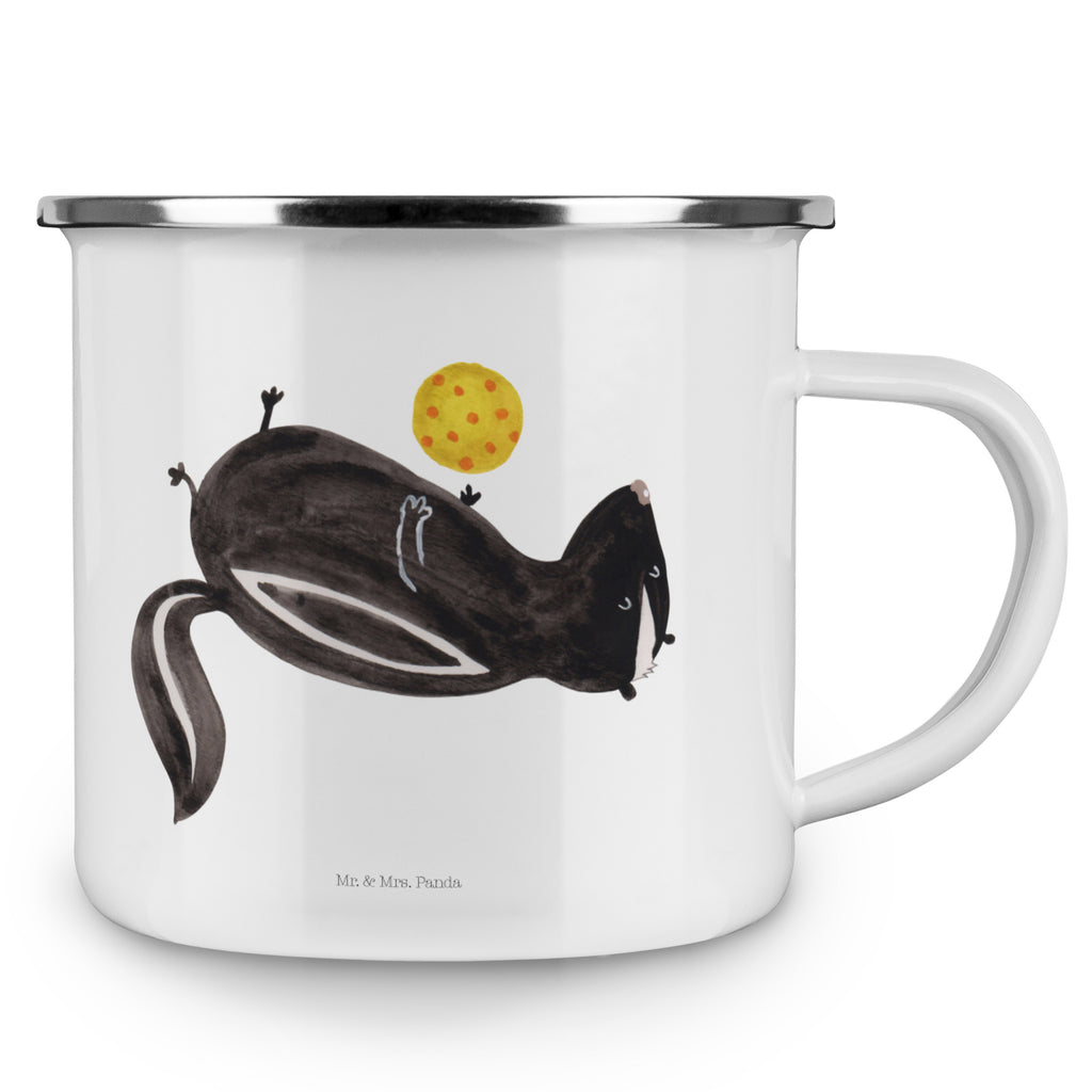 Camping Emaille Tasse Stinktier Ball Campingtasse, Trinkbecher, Metalltasse, Outdoor Tasse, Emaille Trinkbecher, Blechtasse Outdoor, Emaille Campingbecher, Edelstahl Trinkbecher, Metalltasse für Camping, Kaffee Blechtasse, Camping Tasse Metall, Stinktier, Skunk, Wildtier, Raubtier, Stinker, Stinki, verspielt, Weisheit