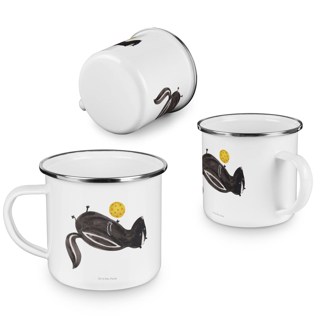 Camping Emaille Tasse Stinktier Ball Campingtasse, Trinkbecher, Metalltasse, Outdoor Tasse, Emaille Trinkbecher, Blechtasse Outdoor, Emaille Campingbecher, Edelstahl Trinkbecher, Metalltasse für Camping, Kaffee Blechtasse, Camping Tasse Metall, Stinktier, Skunk, Wildtier, Raubtier, Stinker, Stinki, verspielt, Weisheit