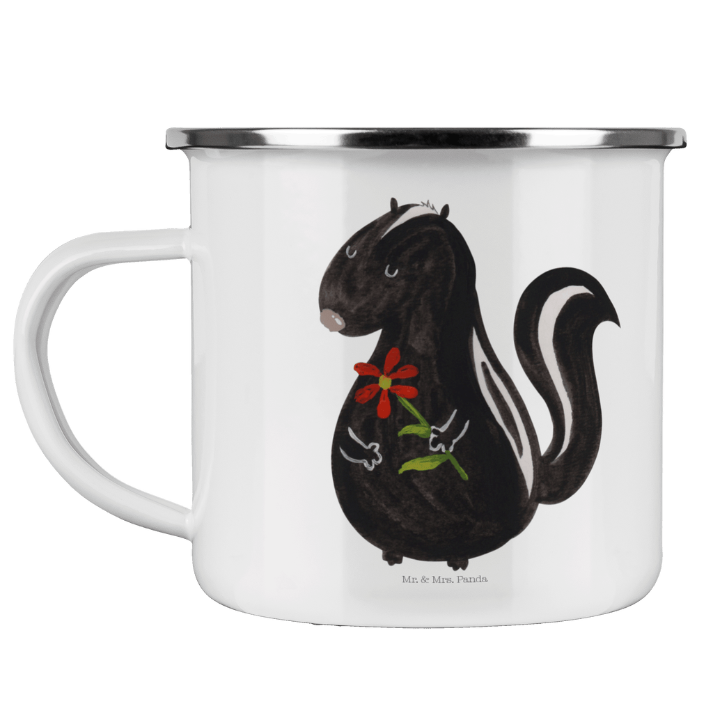 Camping Emaille Tasse Stinktier Blume Campingtasse, Trinkbecher, Metalltasse, Outdoor Tasse, Emaille Trinkbecher, Blechtasse Outdoor, Emaille Campingbecher, Edelstahl Trinkbecher, Metalltasse für Camping, Kaffee Blechtasse, Camping Tasse Metall, Stinktier, Skunk, Wildtier, Raubtier, Stinker, Stinki, Tagträumer, verträumt, Dreams, Träume