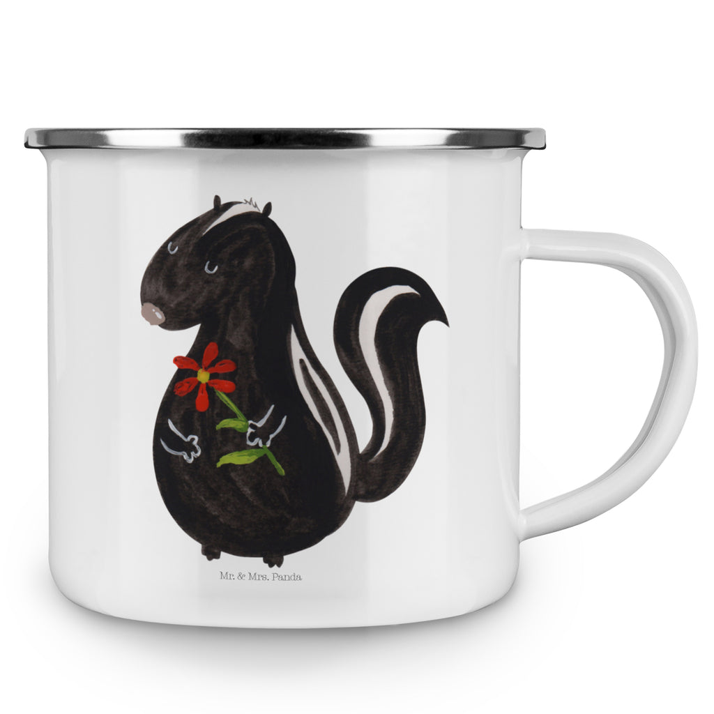 Camping Emaille Tasse Stinktier Blume Campingtasse, Trinkbecher, Metalltasse, Outdoor Tasse, Emaille Trinkbecher, Blechtasse Outdoor, Emaille Campingbecher, Edelstahl Trinkbecher, Metalltasse für Camping, Kaffee Blechtasse, Camping Tasse Metall, Stinktier, Skunk, Wildtier, Raubtier, Stinker, Stinki, Tagträumer, verträumt, Dreams, Träume