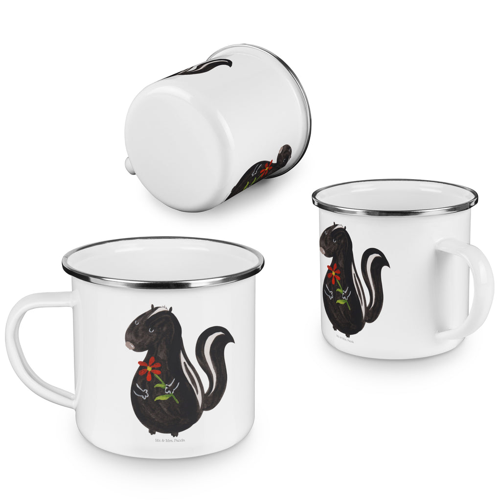 Camping Emaille Tasse Stinktier Blume Campingtasse, Trinkbecher, Metalltasse, Outdoor Tasse, Emaille Trinkbecher, Blechtasse Outdoor, Emaille Campingbecher, Edelstahl Trinkbecher, Metalltasse für Camping, Kaffee Blechtasse, Camping Tasse Metall, Stinktier, Skunk, Wildtier, Raubtier, Stinker, Stinki, Tagträumer, verträumt, Dreams, Träume