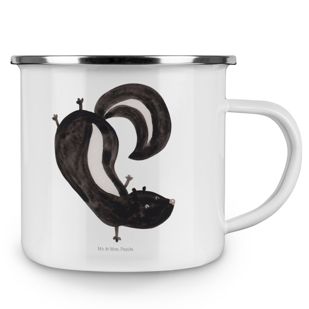 Camping Emaille Tasse Stinktier Handstand Campingtasse, Trinkbecher, Metalltasse, Outdoor Tasse, Emaille Trinkbecher, Blechtasse Outdoor, Emaille Campingbecher, Edelstahl Trinkbecher, Metalltasse für Camping, Kaffee Blechtasse, Camping Tasse Metall, Stinktier, Skunk, Wildtier, Raubtier, Stinker, Stinki, Spielplatz, verpielt, Kind