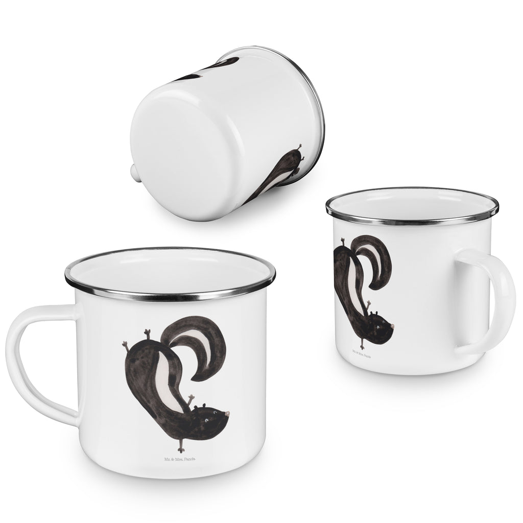 Camping Emaille Tasse Stinktier Handstand Campingtasse, Trinkbecher, Metalltasse, Outdoor Tasse, Emaille Trinkbecher, Blechtasse Outdoor, Emaille Campingbecher, Edelstahl Trinkbecher, Metalltasse für Camping, Kaffee Blechtasse, Camping Tasse Metall, Stinktier, Skunk, Wildtier, Raubtier, Stinker, Stinki, Spielplatz, verpielt, Kind