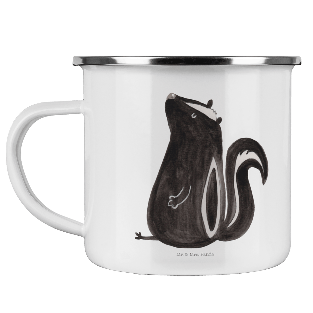 Camping Emaille Tasse Stinktier sitzend Campingtasse, Trinkbecher, Metalltasse, Outdoor Tasse, Emaille Trinkbecher, Blechtasse Outdoor, Emaille Campingbecher, Edelstahl Trinkbecher, Metalltasse für Camping, Kaffee Blechtasse, Camping Tasse Metall, Stinktier, Skunk, Wildtier, Raubtier, Stinker, Stinki, Spruch, Büro, Recht, Besserwisser