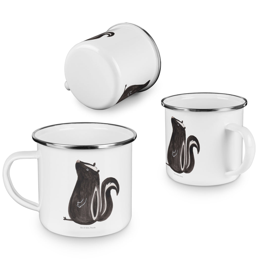 Camping Emaille Tasse Stinktier sitzend Campingtasse, Trinkbecher, Metalltasse, Outdoor Tasse, Emaille Trinkbecher, Blechtasse Outdoor, Emaille Campingbecher, Edelstahl Trinkbecher, Metalltasse für Camping, Kaffee Blechtasse, Camping Tasse Metall, Stinktier, Skunk, Wildtier, Raubtier, Stinker, Stinki, Spruch, Büro, Recht, Besserwisser