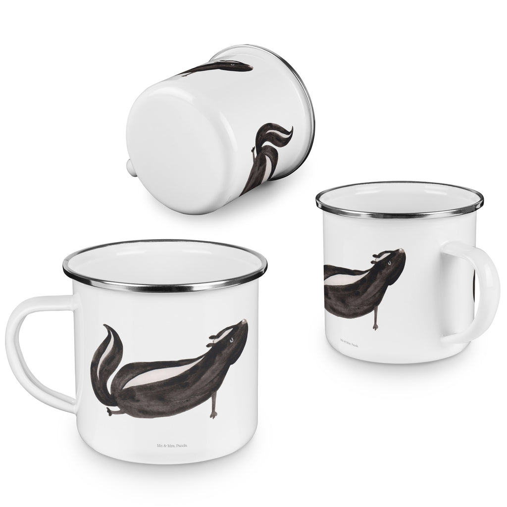 Camping Emaille Tasse Stinktier Yoga Campingtasse, Trinkbecher, Metalltasse, Outdoor Tasse, Emaille Trinkbecher, Blechtasse Outdoor, Emaille Campingbecher, Edelstahl Trinkbecher, Metalltasse für Camping, Kaffee Blechtasse, Camping Tasse Metall, Stinktier, Skunk, Wildtier, Raubtier, Stinker, Stinki, Yoga, Namaste, Lebe, Liebe, Lache