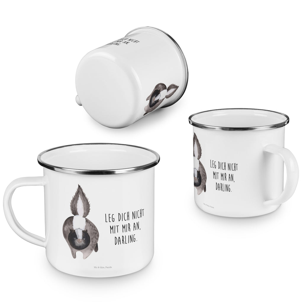 Camping Emaille Tasse Stinktier Angriff Campingtasse, Trinkbecher, Metalltasse, Outdoor Tasse, Emaille Trinkbecher, Blechtasse Outdoor, Emaille Campingbecher, Edelstahl Trinkbecher, Metalltasse für Camping, Kaffee Blechtasse, Camping Tasse Metall, Stinktier, Skunk, Wildtier, Raubtier, Stinker, Stinki, wütend, Drohung