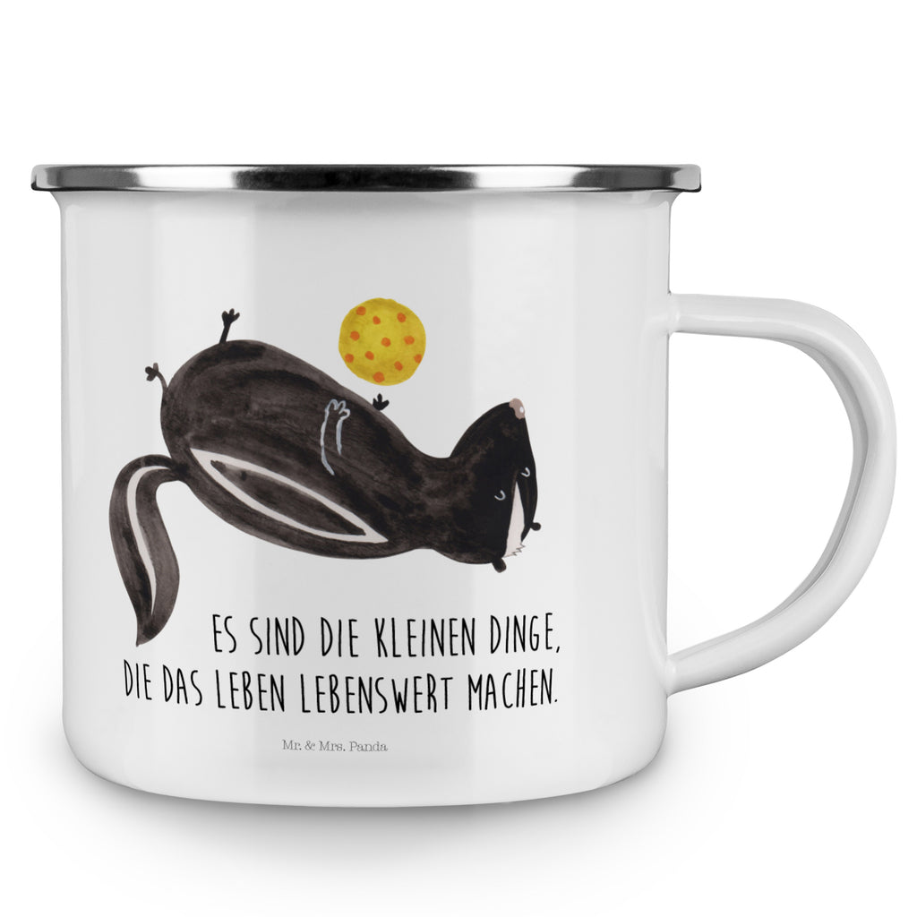Camping Emaille Tasse Stinktier Ball Campingtasse, Trinkbecher, Metalltasse, Outdoor Tasse, Emaille Trinkbecher, Blechtasse Outdoor, Emaille Campingbecher, Edelstahl Trinkbecher, Metalltasse für Camping, Kaffee Blechtasse, Camping Tasse Metall, Stinktier, Skunk, Wildtier, Raubtier, Stinker, Stinki, verspielt, Weisheit