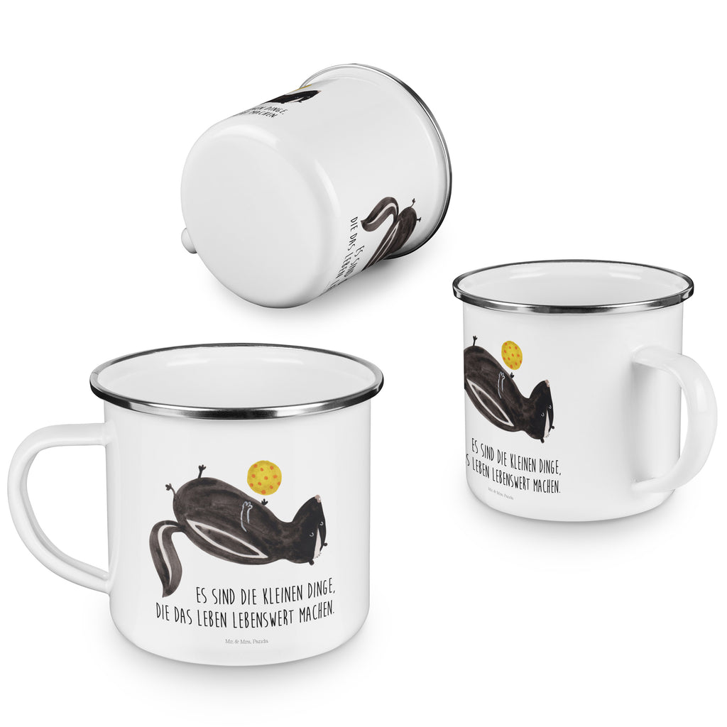 Camping Emaille Tasse Stinktier Ball Campingtasse, Trinkbecher, Metalltasse, Outdoor Tasse, Emaille Trinkbecher, Blechtasse Outdoor, Emaille Campingbecher, Edelstahl Trinkbecher, Metalltasse für Camping, Kaffee Blechtasse, Camping Tasse Metall, Stinktier, Skunk, Wildtier, Raubtier, Stinker, Stinki, verspielt, Weisheit