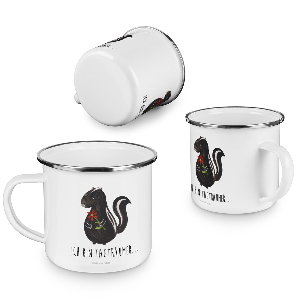 Camping Emaille Tasse Stinktier Blume Campingtasse, Trinkbecher, Metalltasse, Outdoor Tasse, Emaille Trinkbecher, Blechtasse Outdoor, Emaille Campingbecher, Edelstahl Trinkbecher, Metalltasse für Camping, Kaffee Blechtasse, Camping Tasse Metall, Stinktier, Skunk, Wildtier, Raubtier, Stinker, Stinki, Tagträumer, verträumt, Dreams, Träume