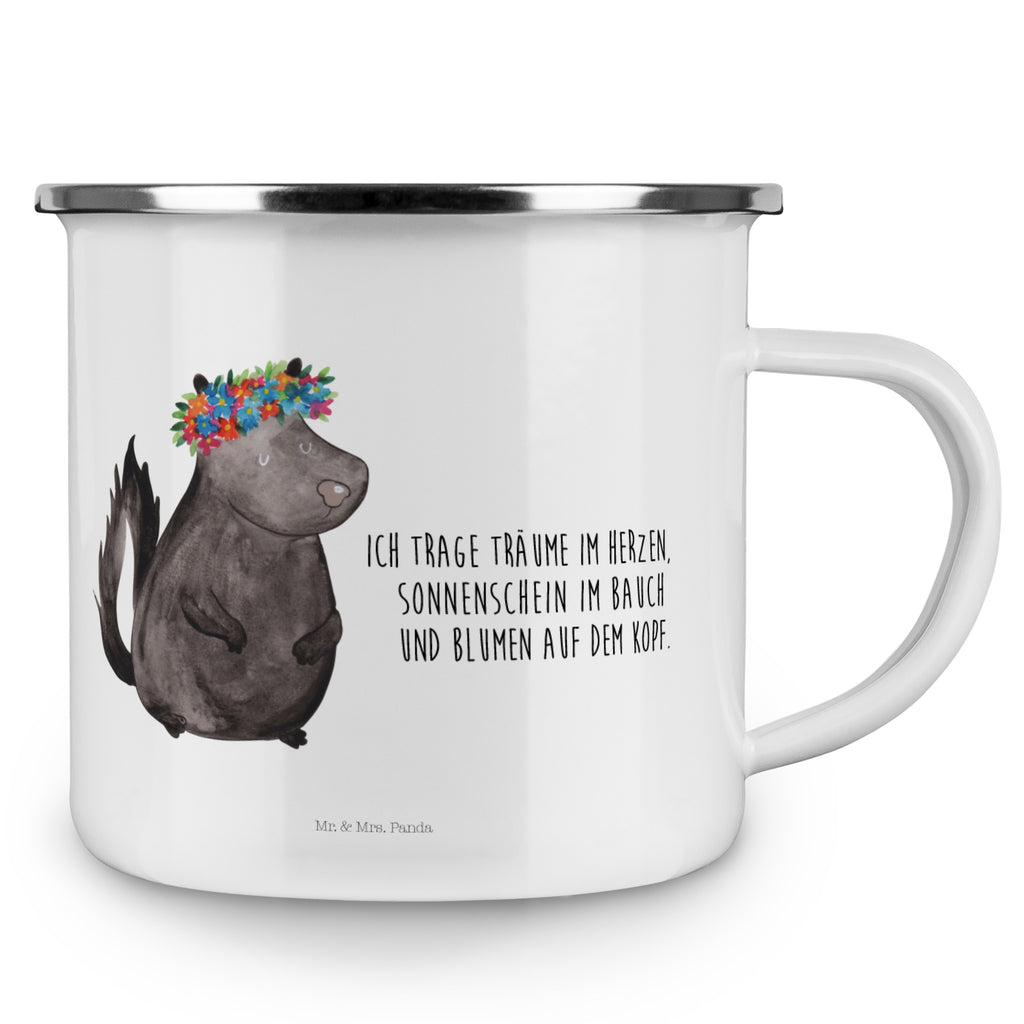 Camping Emaille Tasse Stinktier Blumenmaedchen Campingtasse, Trinkbecher, Metalltasse, Outdoor Tasse, Emaille Trinkbecher, Blechtasse Outdoor, Emaille Campingbecher, Edelstahl Trinkbecher, Metalltasse für Camping, Kaffee Blechtasse, Camping Tasse Metall, Stinktier, Skunk, Wildtier, Raubtier, Stinker, Stinki, Yoga, Namaste, Lebe, Liebe, Lache