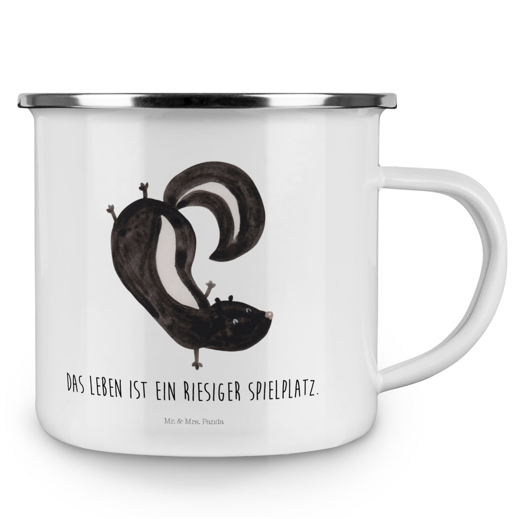 Camping Emaille Tasse Stinktier Handstand Campingtasse, Trinkbecher, Metalltasse, Outdoor Tasse, Emaille Trinkbecher, Blechtasse Outdoor, Emaille Campingbecher, Edelstahl Trinkbecher, Metalltasse für Camping, Kaffee Blechtasse, Camping Tasse Metall, Stinktier, Skunk, Wildtier, Raubtier, Stinker, Stinki, Spielplatz, verpielt, Kind