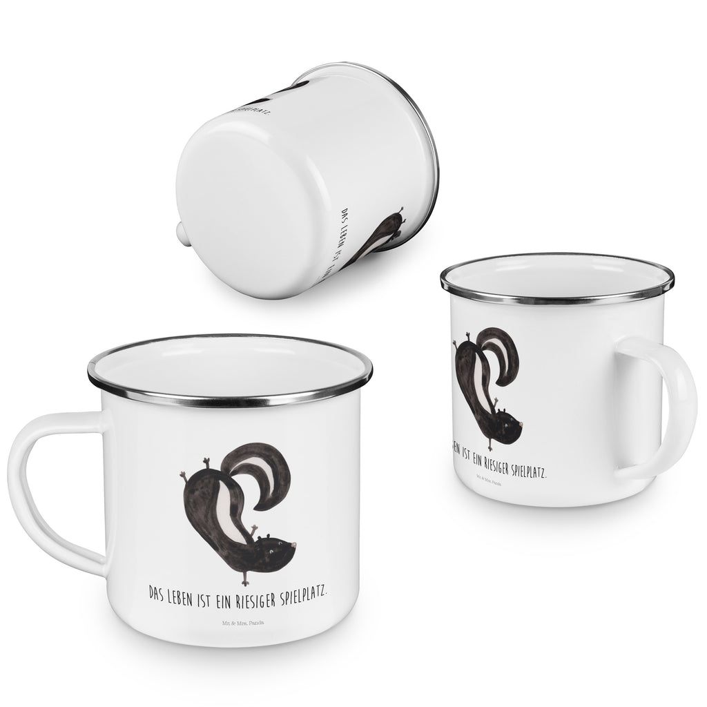 Camping Emaille Tasse Stinktier Handstand Campingtasse, Trinkbecher, Metalltasse, Outdoor Tasse, Emaille Trinkbecher, Blechtasse Outdoor, Emaille Campingbecher, Edelstahl Trinkbecher, Metalltasse für Camping, Kaffee Blechtasse, Camping Tasse Metall, Stinktier, Skunk, Wildtier, Raubtier, Stinker, Stinki, Spielplatz, verpielt, Kind