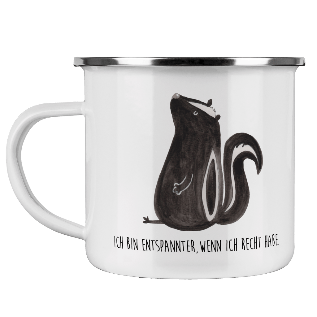 Camping Emaille Tasse Stinktier sitzend Campingtasse, Trinkbecher, Metalltasse, Outdoor Tasse, Emaille Trinkbecher, Blechtasse Outdoor, Emaille Campingbecher, Edelstahl Trinkbecher, Metalltasse für Camping, Kaffee Blechtasse, Camping Tasse Metall, Stinktier, Skunk, Wildtier, Raubtier, Stinker, Stinki, Spruch, Büro, Recht, Besserwisser