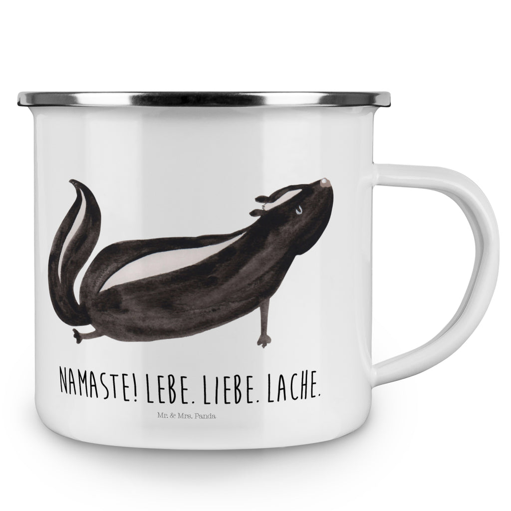 Camping Emaille Tasse Stinktier Yoga Campingtasse, Trinkbecher, Metalltasse, Outdoor Tasse, Emaille Trinkbecher, Blechtasse Outdoor, Emaille Campingbecher, Edelstahl Trinkbecher, Metalltasse für Camping, Kaffee Blechtasse, Camping Tasse Metall, Stinktier, Skunk, Wildtier, Raubtier, Stinker, Stinki, Yoga, Namaste, Lebe, Liebe, Lache