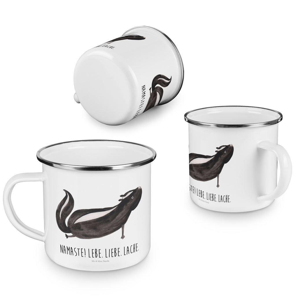 Camping Emaille Tasse Stinktier Yoga Campingtasse, Trinkbecher, Metalltasse, Outdoor Tasse, Emaille Trinkbecher, Blechtasse Outdoor, Emaille Campingbecher, Edelstahl Trinkbecher, Metalltasse für Camping, Kaffee Blechtasse, Camping Tasse Metall, Stinktier, Skunk, Wildtier, Raubtier, Stinker, Stinki, Yoga, Namaste, Lebe, Liebe, Lache