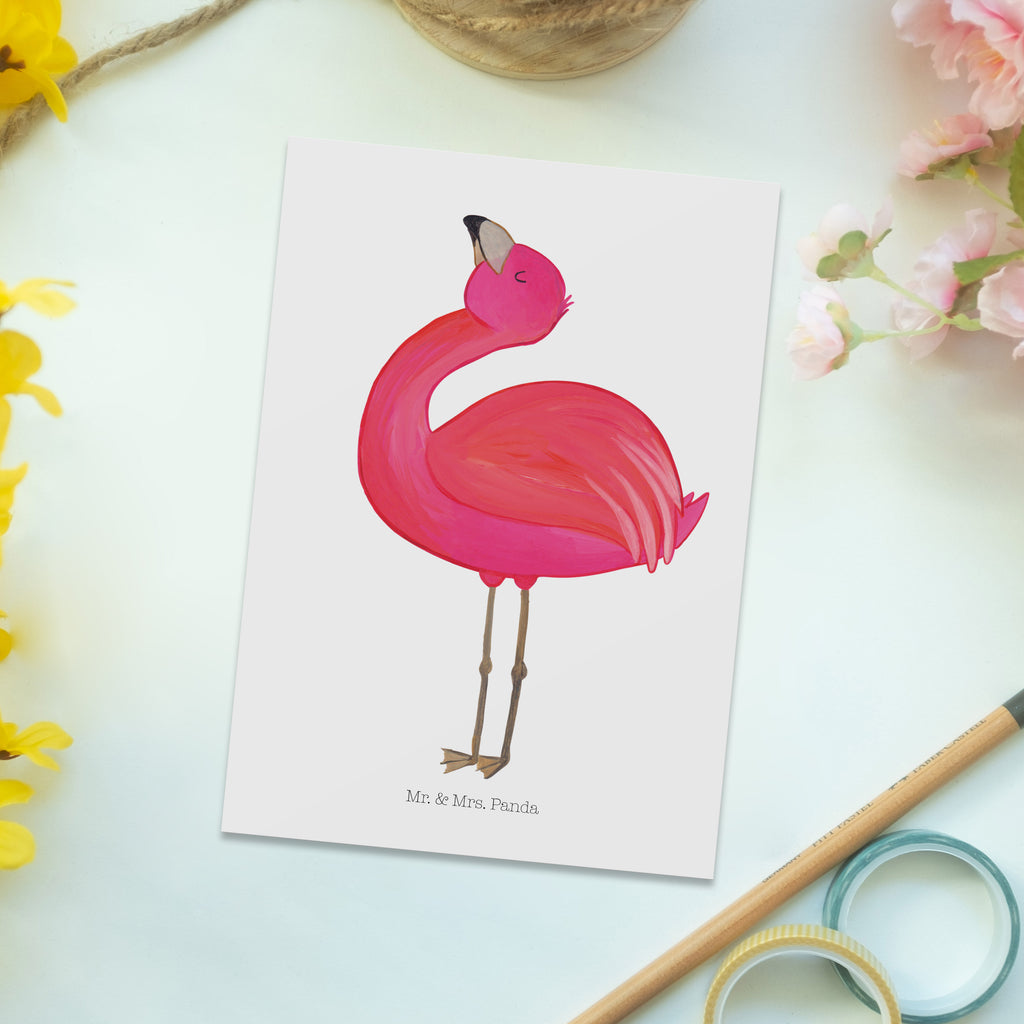 Postkarte Flamingo stolz Geschenkkarte, Grußkarte, Karte, Einladung, Ansichtskarte, Geburtstagskarte, Einladungskarte, Flamingo, stolz, Freude, Selbstliebe, Selbstakzeptanz, Freundin, beste Freundin, Tochter, Mama, Schwester