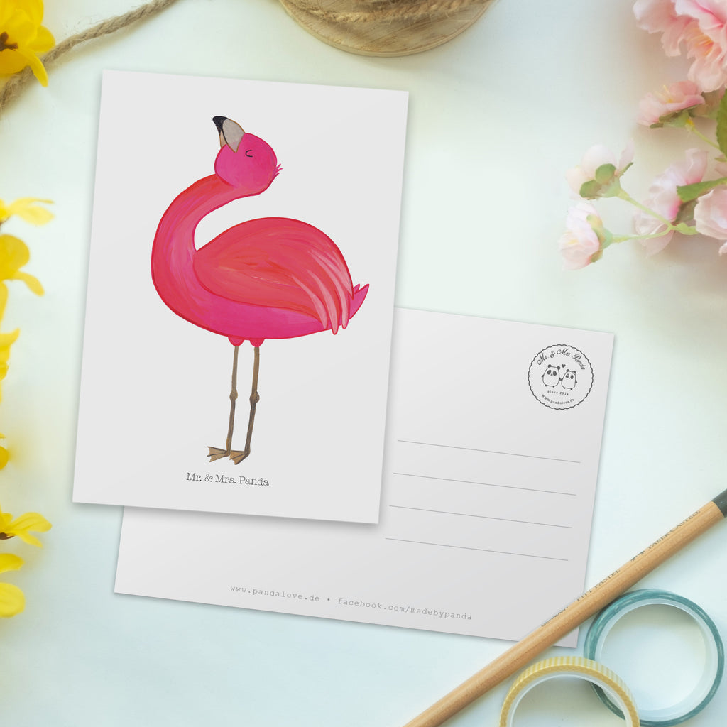 Postkarte Flamingo stolz Geschenkkarte, Grußkarte, Karte, Einladung, Ansichtskarte, Geburtstagskarte, Einladungskarte, Flamingo, stolz, Freude, Selbstliebe, Selbstakzeptanz, Freundin, beste Freundin, Tochter, Mama, Schwester