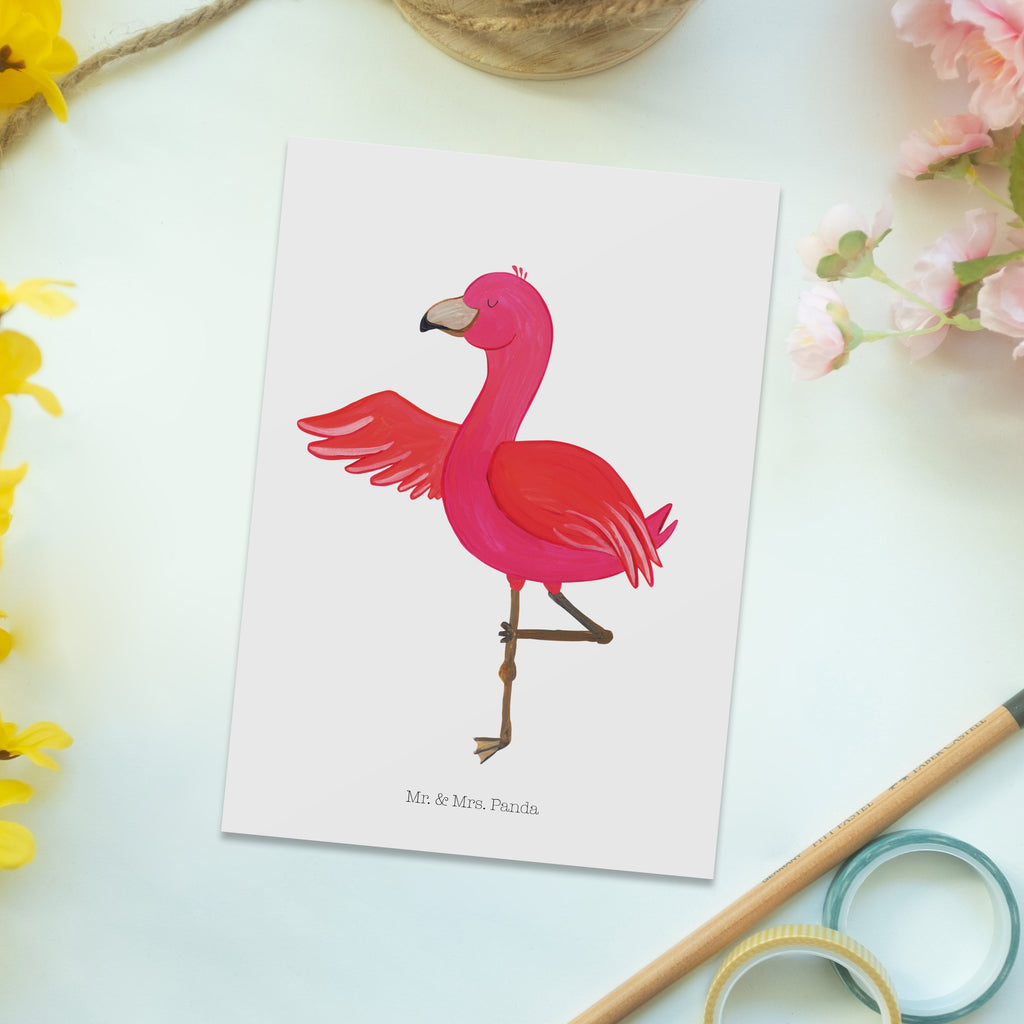 Postkarte Flamingo Yoga Geschenkkarte, Grußkarte, Karte, Einladung, Ansichtskarte, Geburtstagskarte, Einladungskarte, Dankeskarte, Flamingo, Vogel, Yoga, Namaste, Achtsamkeit, Yoga-Übung, Entspannung, Ärger, Aufregen, Tiefenentspannung