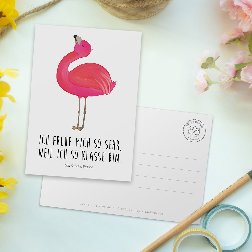 Postkarte Flamingo stolz Geschenkkarte, Grußkarte, Karte, Einladung, Ansichtskarte, Geburtstagskarte, Einladungskarte, Flamingo, stolz, Freude, Selbstliebe, Selbstakzeptanz, Freundin, beste Freundin, Tochter, Mama, Schwester