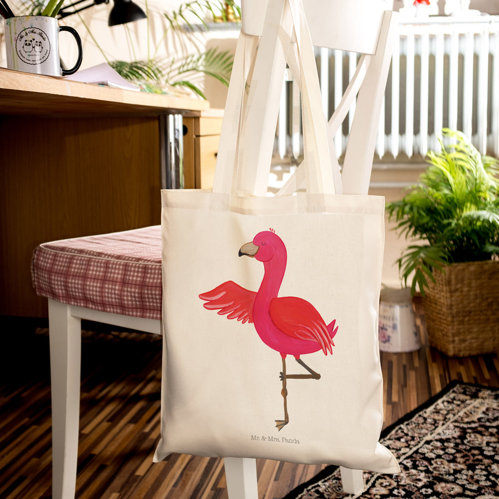 Tragetasche Flamingo Yoga Beuteltasche, Beutel, Einkaufstasche, Jutebeutel, Stoffbeutel, Flamingo, Vogel, Yoga, Namaste, Achtsamkeit, Yoga-Übung, Entspannung, Ärger, Aufregen, Tiefenentspannung