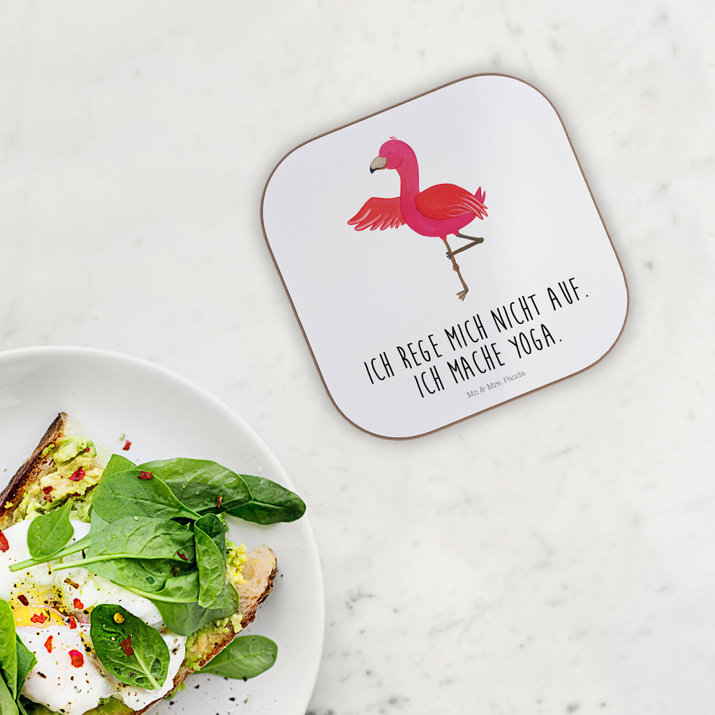 Quadratische Untersetzer Flamingo Yoga Bierdeckel, Glasuntersetzer, Untersetzer Gläser, Getränkeuntersetzer, Flamingo, Vogel, Yoga, Namaste, Achtsamkeit, Yoga-Übung, Entspannung, Ärger, Aufregen, Tiefenentspannung