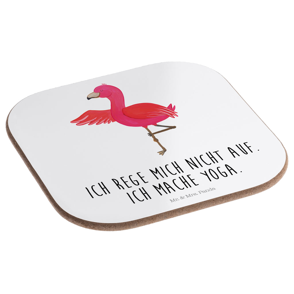 Quadratische Untersetzer Flamingo Yoga Bierdeckel, Glasuntersetzer, Untersetzer Gläser, Getränkeuntersetzer, Flamingo, Vogel, Yoga, Namaste, Achtsamkeit, Yoga-Übung, Entspannung, Ärger, Aufregen, Tiefenentspannung