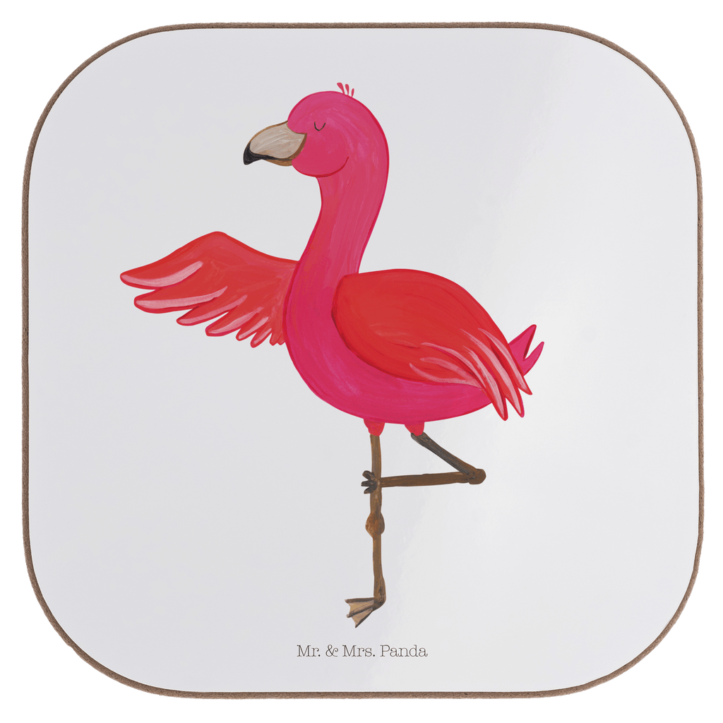 Quadratische Untersetzer Flamingo Yoga Bierdeckel, Glasuntersetzer, Untersetzer Gläser, Getränkeuntersetzer, Flamingo, Vogel, Yoga, Namaste, Achtsamkeit, Yoga-Übung, Entspannung, Ärger, Aufregen, Tiefenentspannung