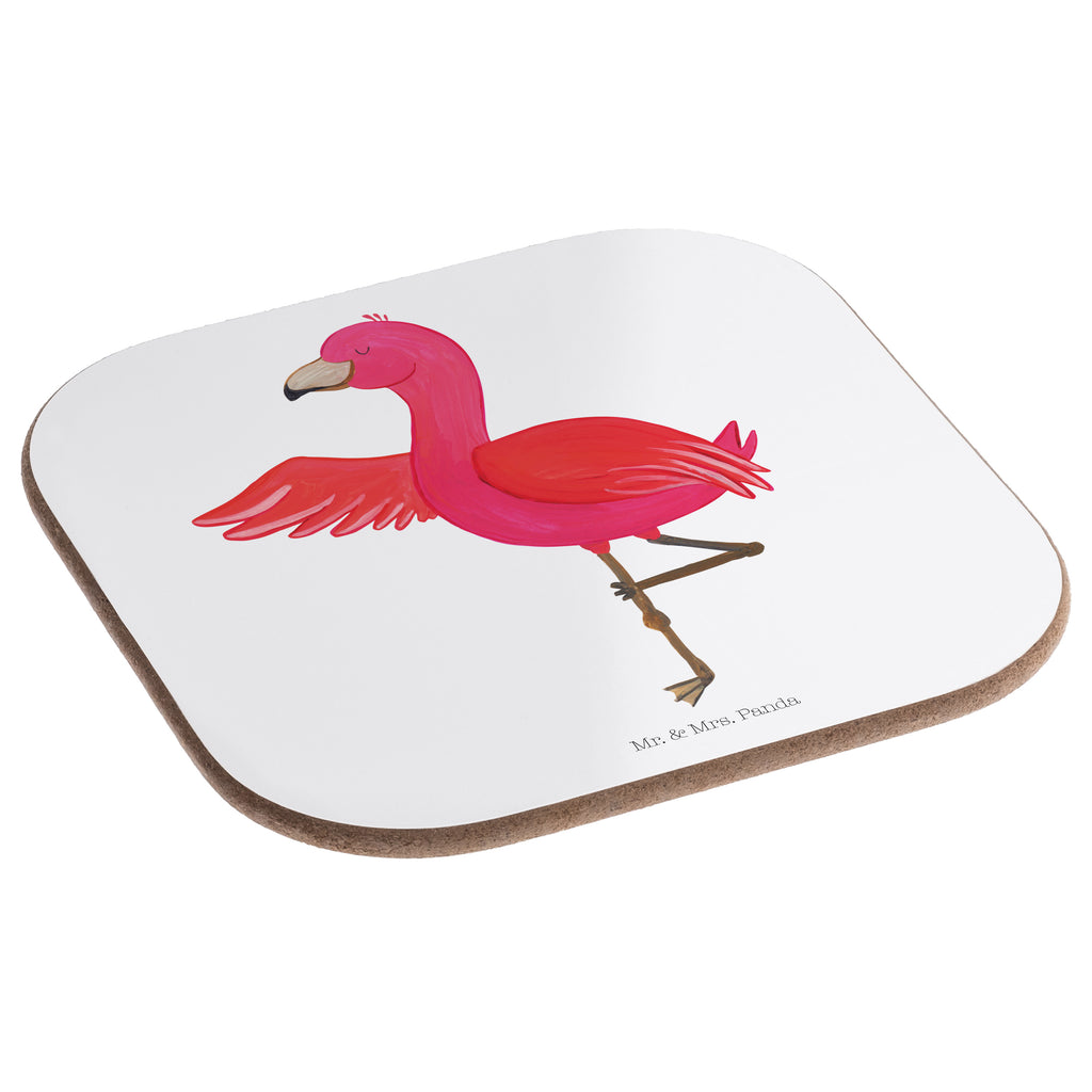 Quadratische Untersetzer Flamingo Yoga Bierdeckel, Glasuntersetzer, Untersetzer Gläser, Getränkeuntersetzer, Flamingo, Vogel, Yoga, Namaste, Achtsamkeit, Yoga-Übung, Entspannung, Ärger, Aufregen, Tiefenentspannung