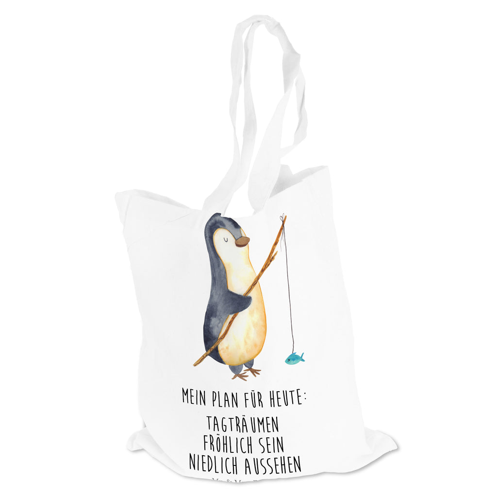 Tragetasche Pinguin Angler Beuteltasche, Beutel, Einkaufstasche, Jutebeutel, Stoffbeutel, Pinguin, Pinguine, Angeln, Angler, Tagträume, Hobby, Plan, Planer, Tagesplan, Neustart, Motivation, Geschenk, Freundinnen, Geschenkidee, Urlaub, Wochenende