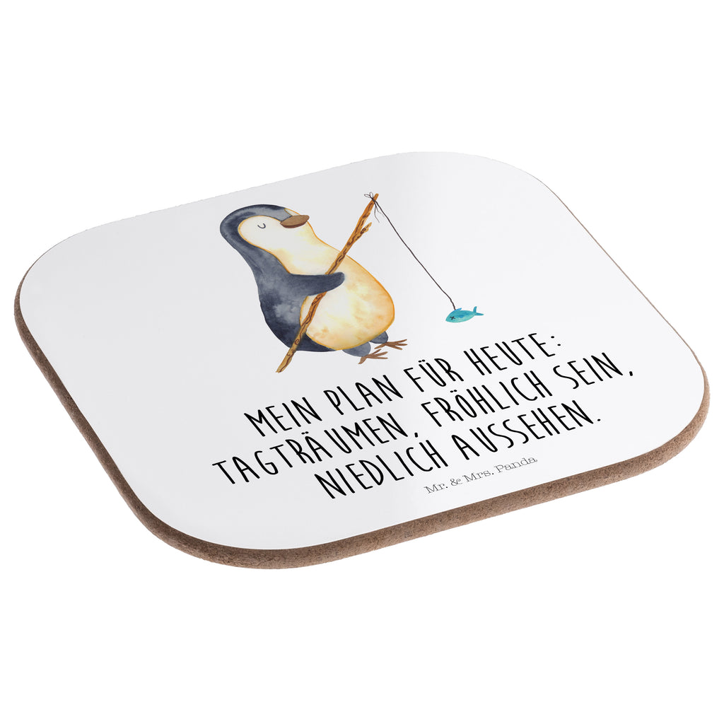 Quadratische Untersetzer Pinguin Angler Bierdeckel, Glasuntersetzer, Untersetzer Gläser, Getränkeuntersetzer, Pinguin, Pinguine, Angeln, Angler, Tagträume, Hobby, Plan, Planer, Tagesplan, Neustart, Motivation, Geschenk, Freundinnen, Geschenkidee, Urlaub, Wochenende