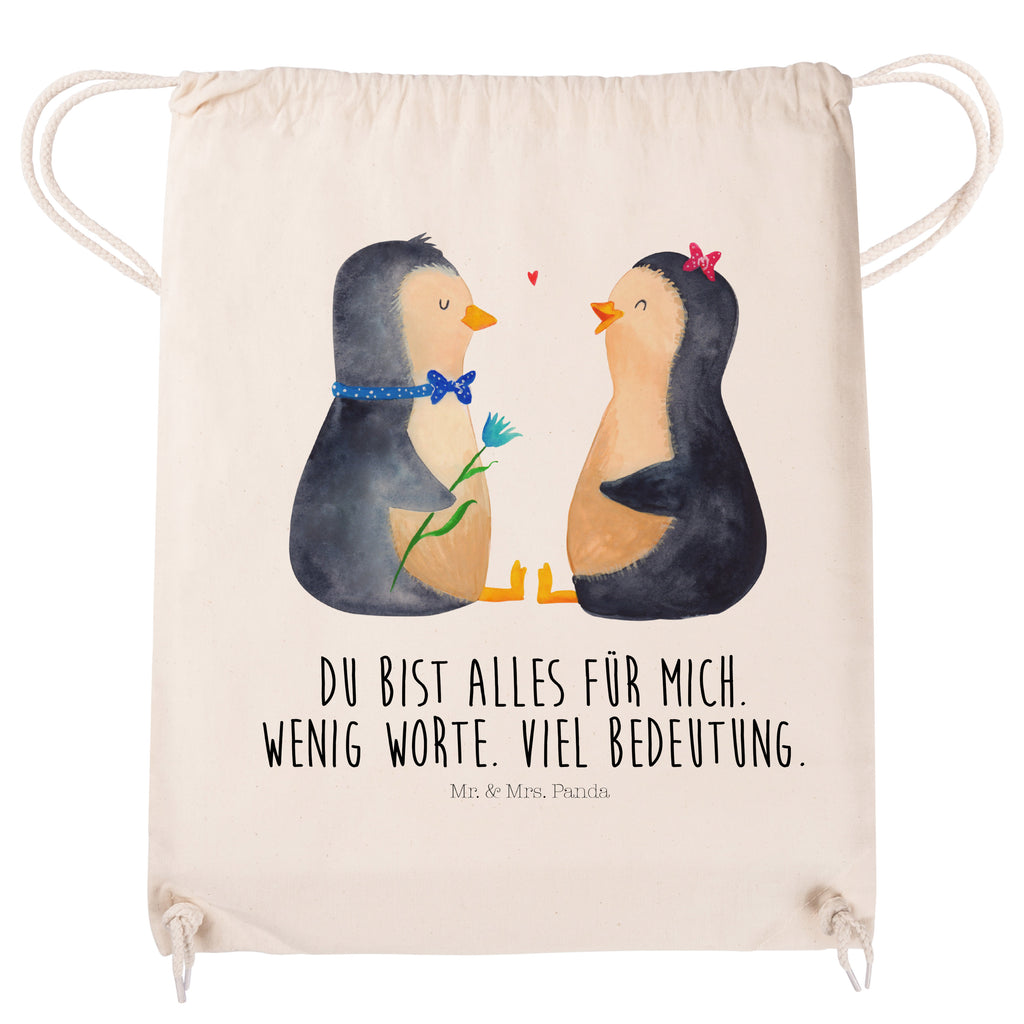 Sportbeutel Pinguin Pärchen Turnbeutel, Beutel, Sporttasche, Tasche, Stoffbeutel, Pinguin, Pinguine, Liebe, Liebespaar, Liebesbeweis, Liebesgeschenk, Verlobung, Jahrestag, Hochzeitstag, Hochzeit, Hochzeitsgeschenk, große Liebe, Traumpaar