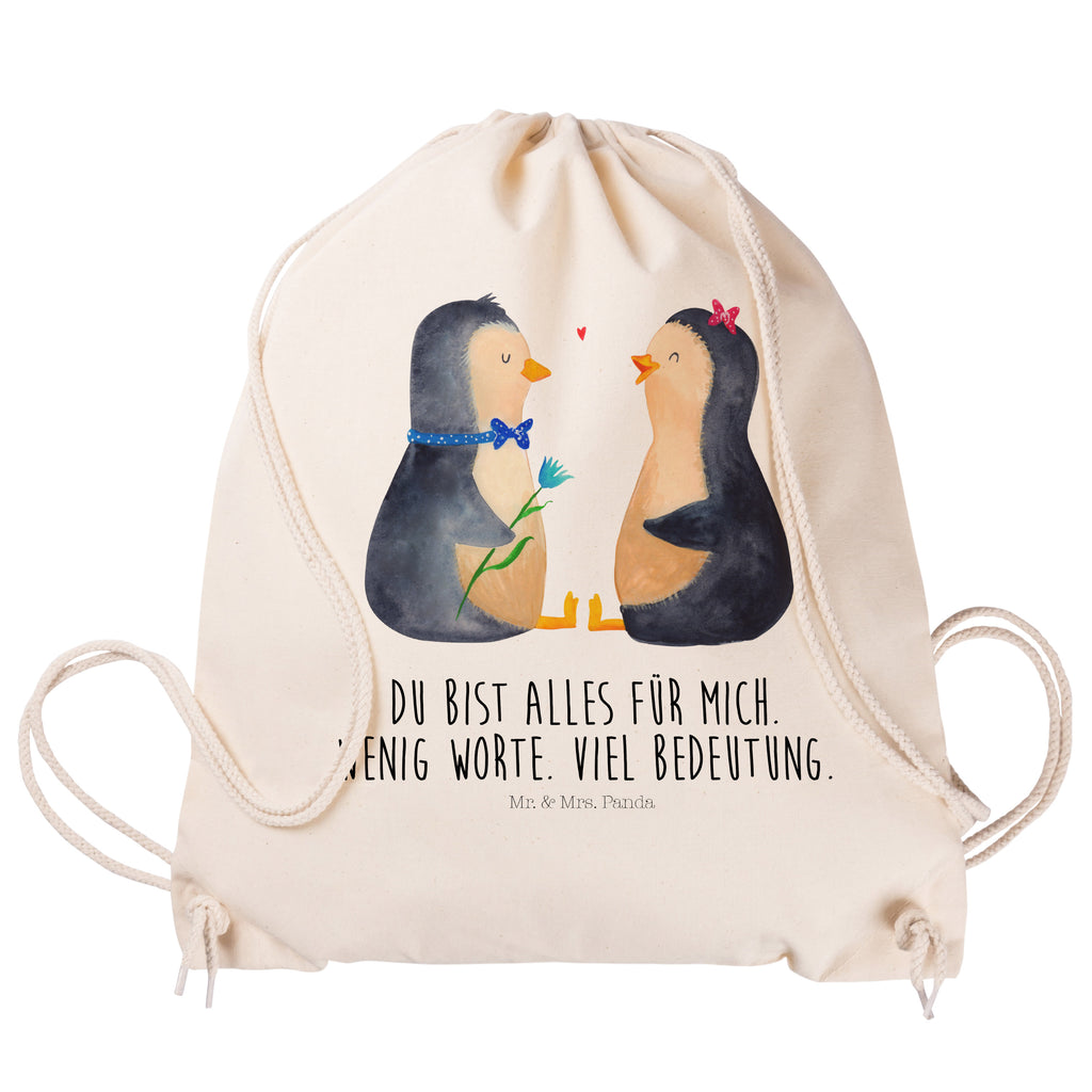 Sportbeutel Pinguin Pärchen Turnbeutel, Beutel, Sporttasche, Tasche, Stoffbeutel, Pinguin, Pinguine, Liebe, Liebespaar, Liebesbeweis, Liebesgeschenk, Verlobung, Jahrestag, Hochzeitstag, Hochzeit, Hochzeitsgeschenk, große Liebe, Traumpaar