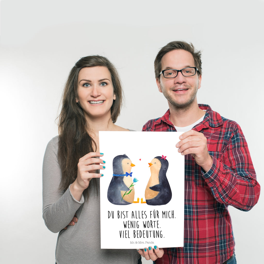 Poster Pinguin Pärchen Poster, Wandposter, Bild, Wanddeko, Küchenposter, Kinderposter, Wanddeko Bild, Raumdekoration, Wanddekoration, Handgemaltes Poster, Mr. & Mrs. Panda Poster, Designposter, Kunstdruck, Posterdruck, Pinguin, Pinguine, Liebe, Liebespaar, Liebesbeweis, Liebesgeschenk, Verlobung, Jahrestag, Hochzeitstag, Hochzeit, Hochzeitsgeschenk, große Liebe, Traumpaar