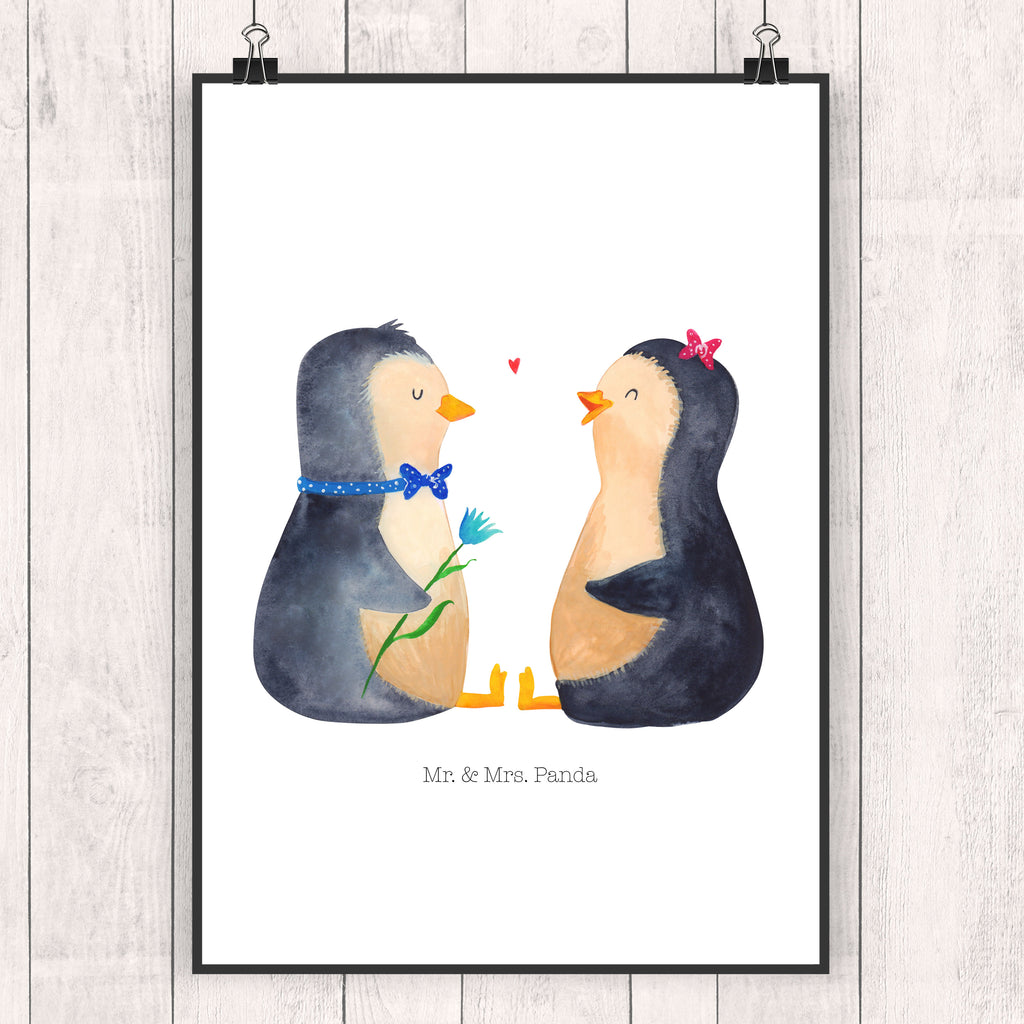 Poster Pinguin Pärchen Poster, Wandposter, Bild, Wanddeko, Küchenposter, Kinderposter, Wanddeko Bild, Raumdekoration, Wanddekoration, Handgemaltes Poster, Mr. & Mrs. Panda Poster, Designposter, Kunstdruck, Posterdruck, Pinguin, Pinguine, Liebe, Liebespaar, Liebesbeweis, Liebesgeschenk, Verlobung, Jahrestag, Hochzeitstag, Hochzeit, Hochzeitsgeschenk, große Liebe, Traumpaar