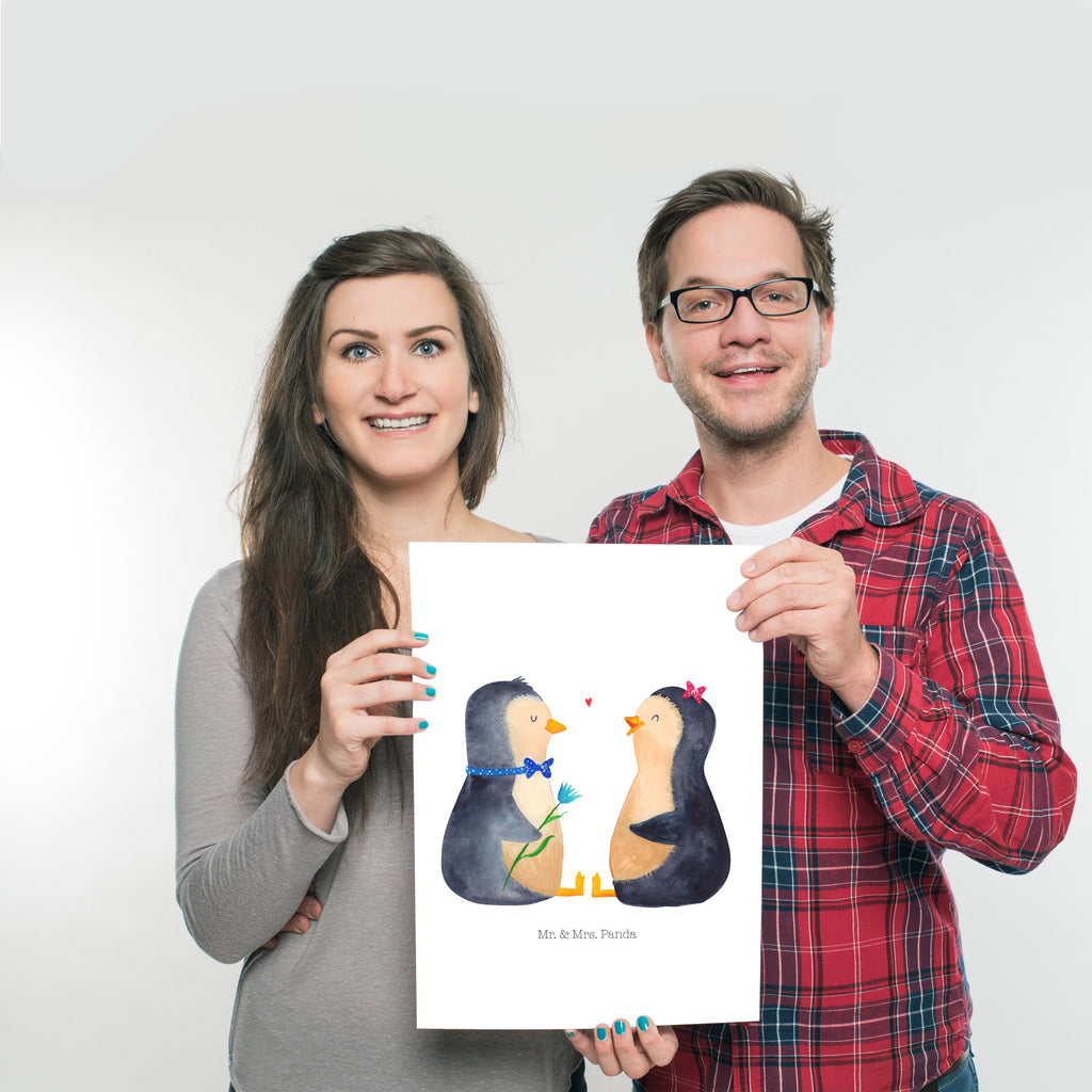Poster Pinguin Pärchen Poster, Wandposter, Bild, Wanddeko, Küchenposter, Kinderposter, Wanddeko Bild, Raumdekoration, Wanddekoration, Handgemaltes Poster, Mr. & Mrs. Panda Poster, Designposter, Kunstdruck, Posterdruck, Pinguin, Pinguine, Liebe, Liebespaar, Liebesbeweis, Liebesgeschenk, Verlobung, Jahrestag, Hochzeitstag, Hochzeit, Hochzeitsgeschenk, große Liebe, Traumpaar