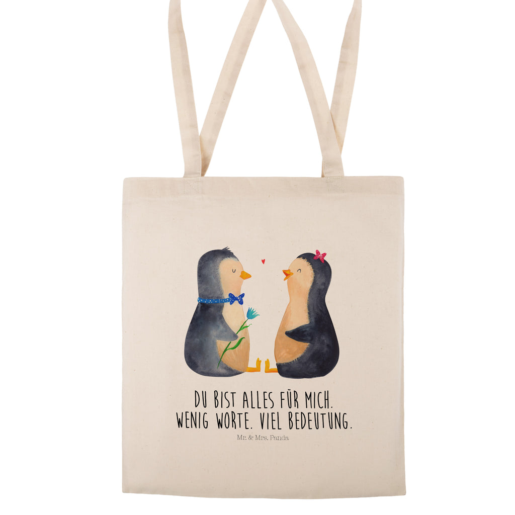 Tragetasche Pinguin Pärchen Beuteltasche, Beutel, Einkaufstasche, Jutebeutel, Stoffbeutel, Pinguin, Pinguine, Liebe, Liebespaar, Liebesbeweis, Liebesgeschenk, Verlobung, Jahrestag, Hochzeitstag, Hochzeit, Hochzeitsgeschenk, große Liebe, Traumpaar